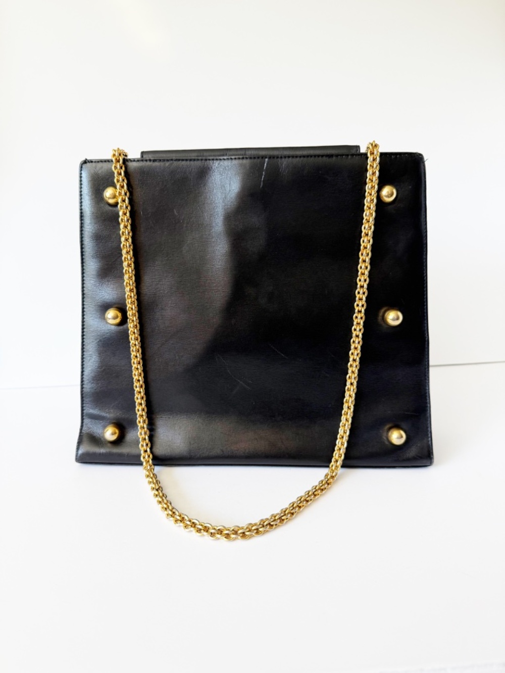 Vintage Paloma Picasso Gold Stud Black Leather Shoulder Bag